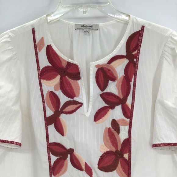 Madewell Fable Embroidered Oversized Top Blouse Floral Boho Casual Red/Wh Size S - Picture 5 of 8